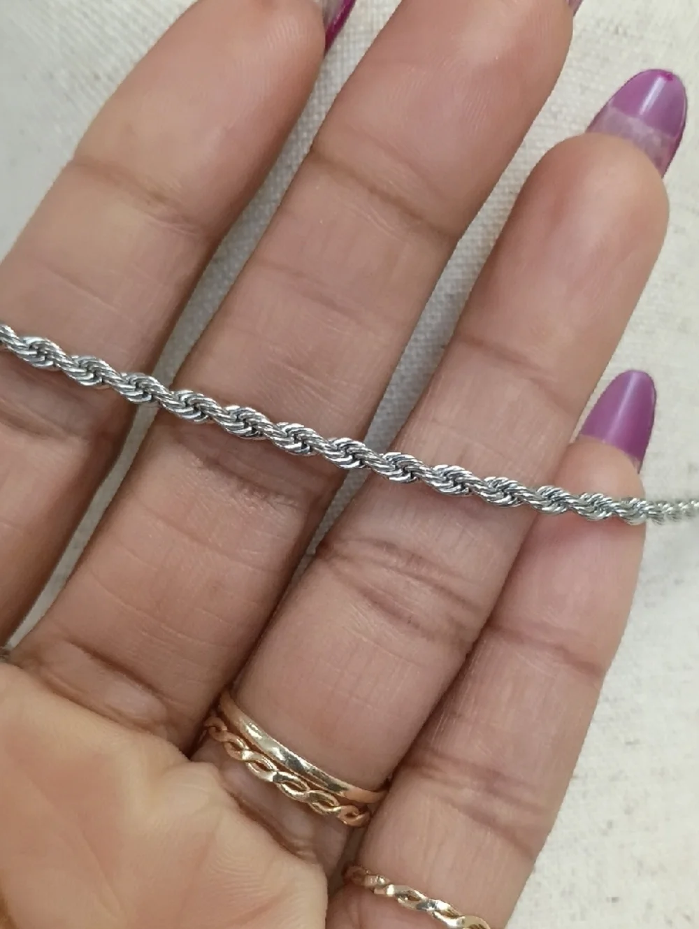 Silver Tone Rope Chain Choker Necklace Minimal Layering Short Chain